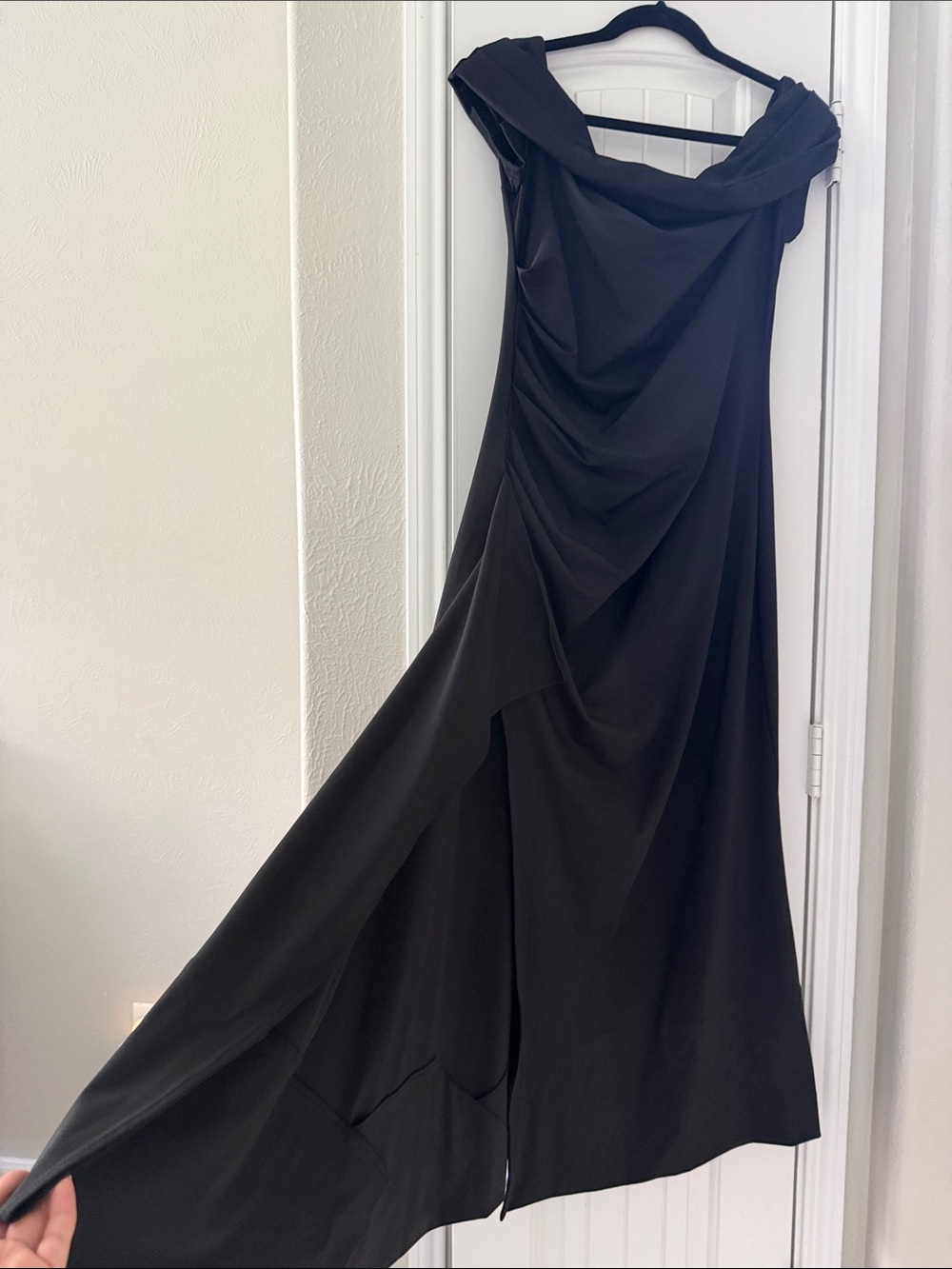 Black Off-Shoulder Evening Dress with right leg slit